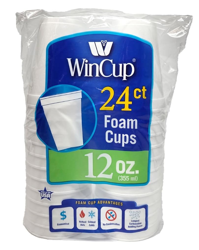 Foam Cups – 12 oz – Hot And Cold Drink Use – 24 Count – Made In The USA – Con…