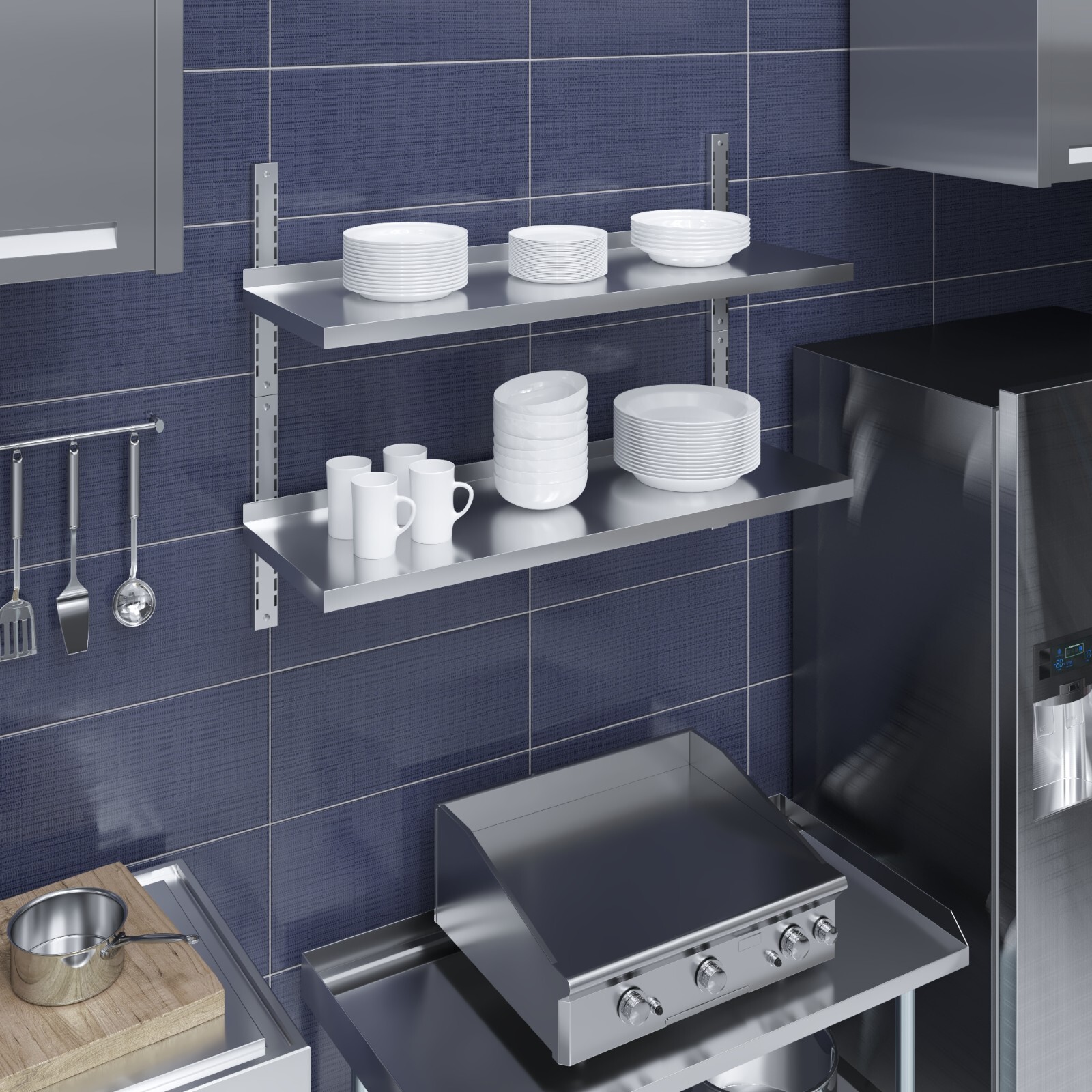 AmGood 16 in. x 48 in. Two-Tier Metal Wall Mount Shelf