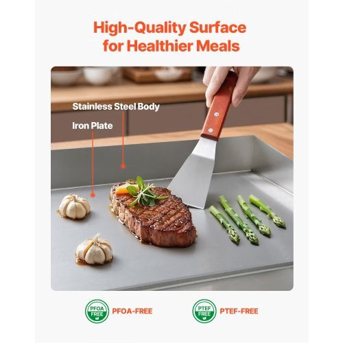 Commercial Electric Griddle, 17.72 x 11.81 inch, 1750W, 122-570°F Adjustable Te