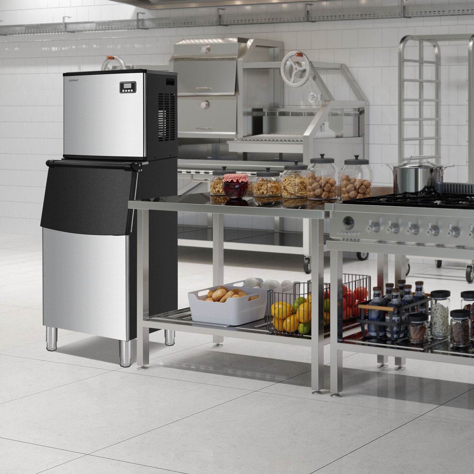 Costway Split Commercial Ice Maker 353LBS/24H Ice Machine w/ 198 LBS Storage Bin