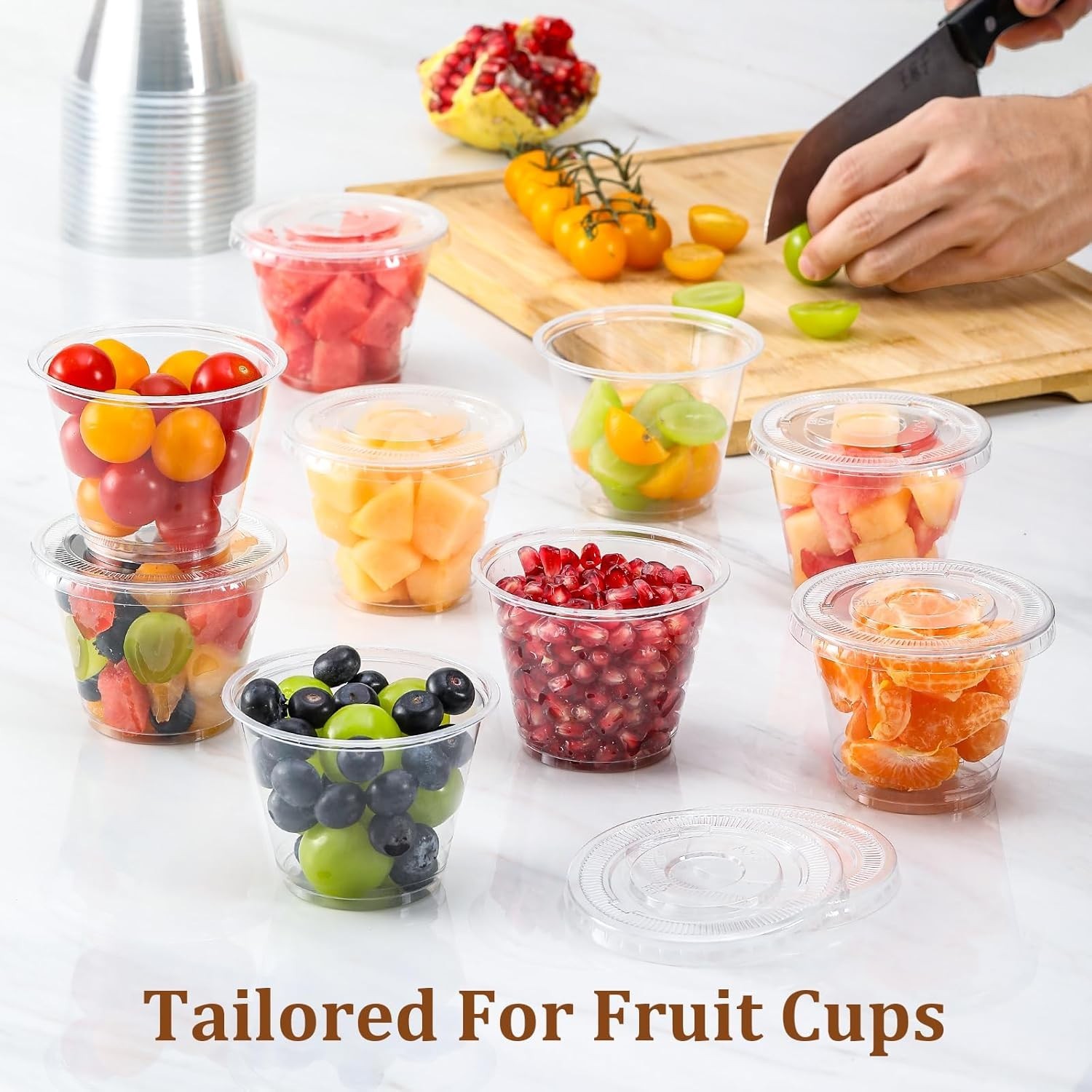 50 Sets, 9 oz Clear Plastic Cups With Flat Lids No Hole, Disposable Cups With…