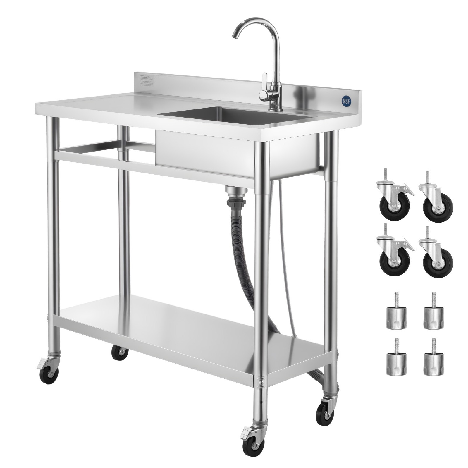 Uimoso Stainless Steel Utility Sink with Wheels, Single Basin, 39.4×19.7×41.5 in