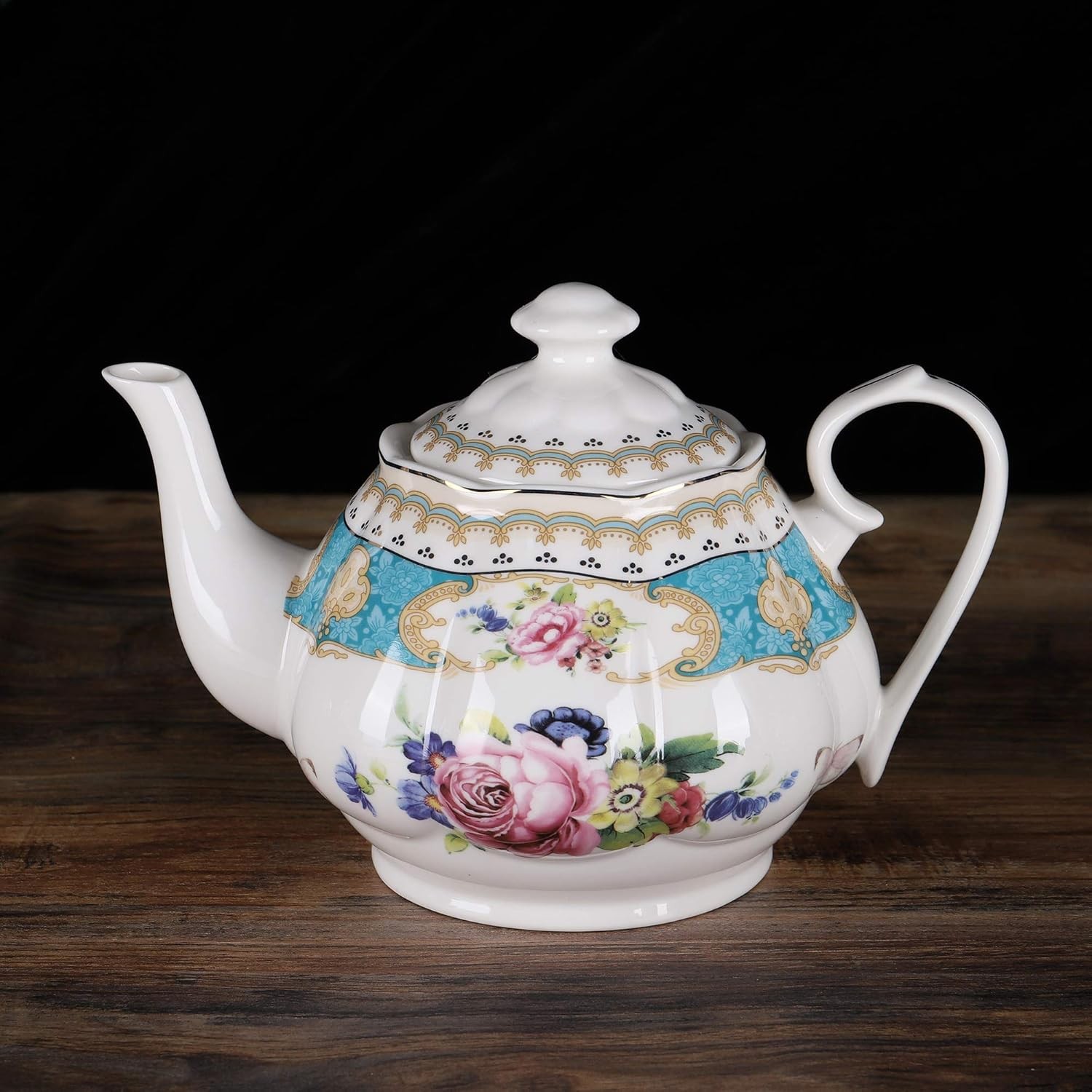 15 Pieces European Retro Rose Tea Set,English Flora Tea Set for Adults,Porcelain