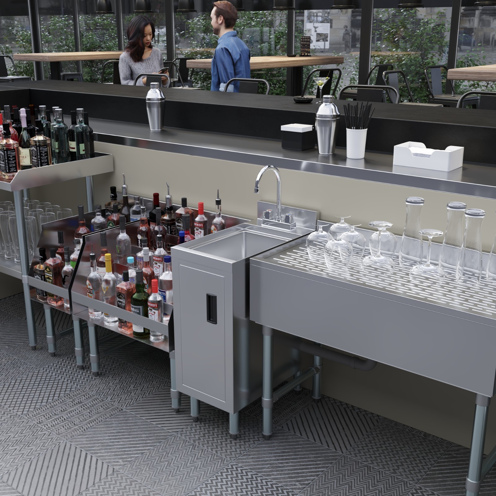 AmGood 22 in. x 12 in. Stainless Steel Underbar Hand Sink with Cabinet Base