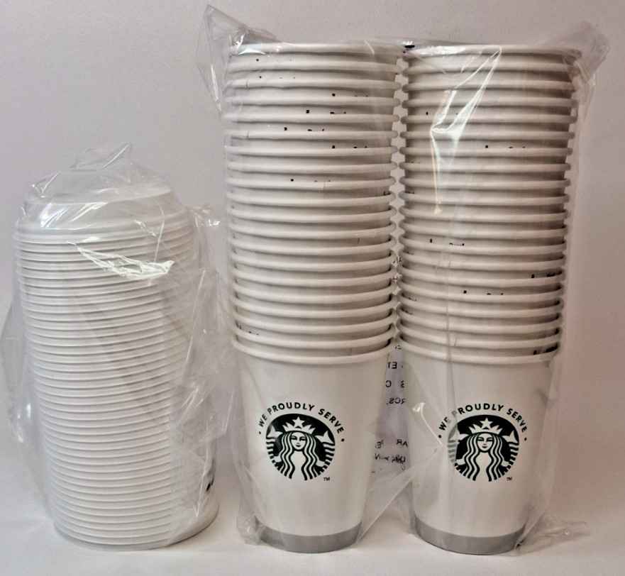 40 -12oz Cups Lids Coffee Cups 12 Ounce Starbucks Paper Hot Cups w Solo Cup Lids
