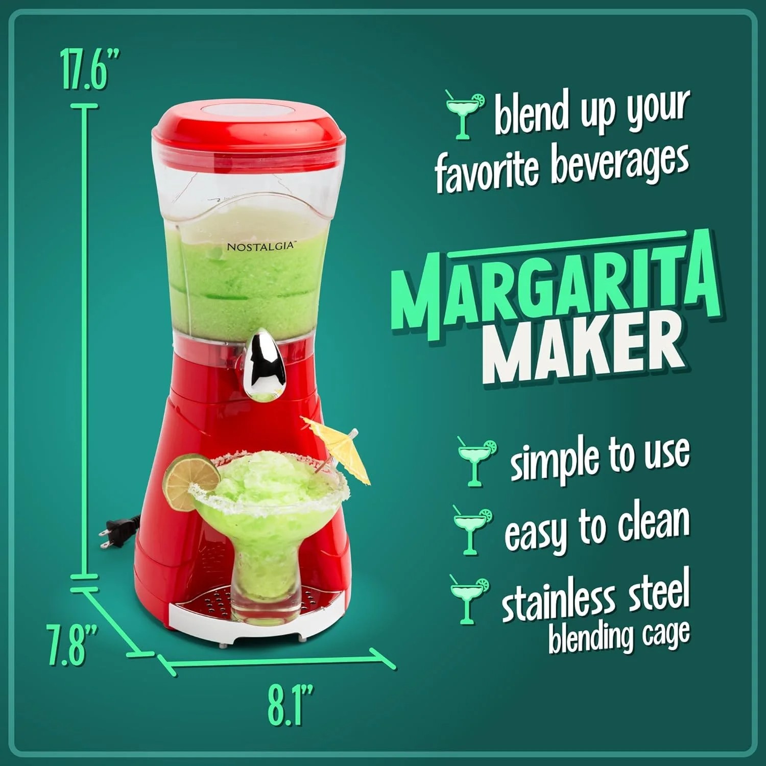 Nostalgia 64 oz Slushie Machine, 200W Slushy Maker and Margarita Maker with 3