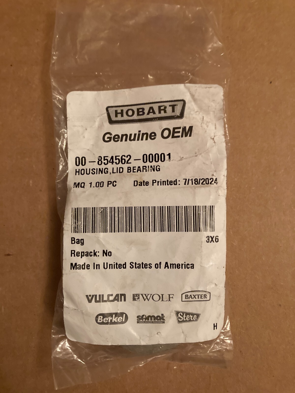 Hobart Vulcan Hart Housing, Lid Bearing 00-854562-00001 NEW Free Shipping