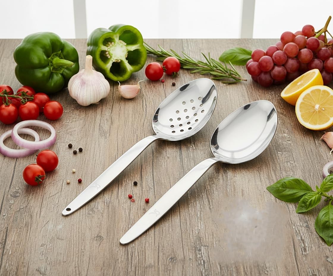Kunz Perforated and Regular Set | Pa of 2 | 9 Inch 18/10 Stainl Steel
