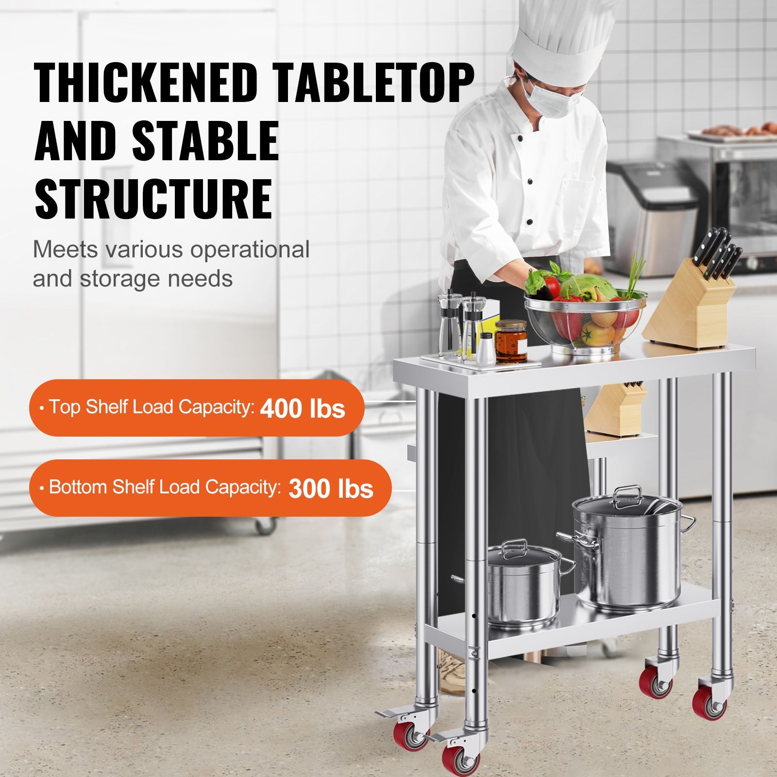 Stainless Steel Work Table 30 x 12 x 34 Inch, 700 LBS Load Capacity with 4