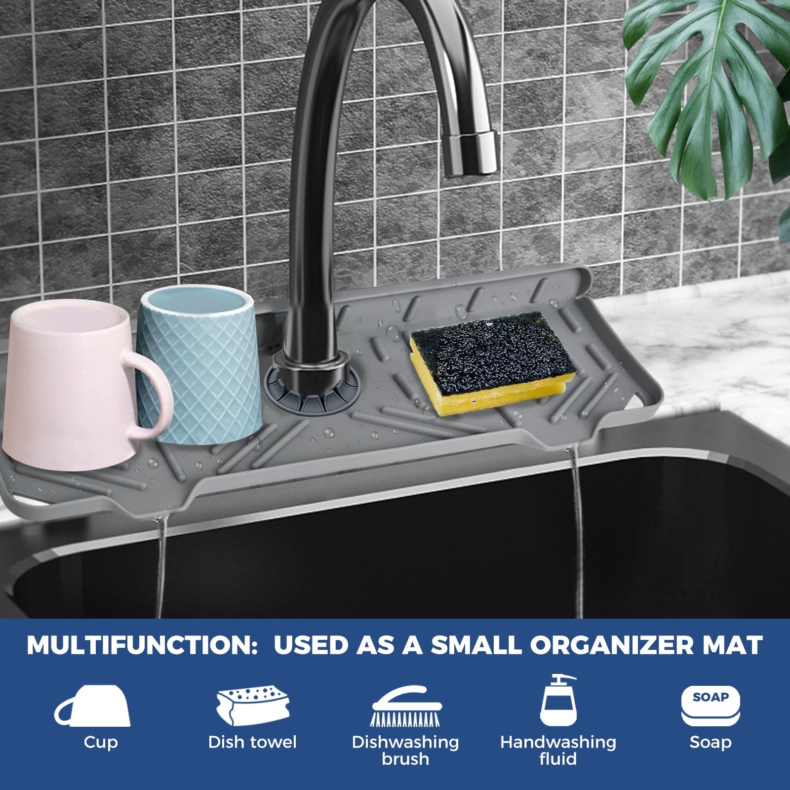 BFONS Silicone Faucet Handle Drip Catcher Grey(1Pack): 14.25″x5.35″, Gray
