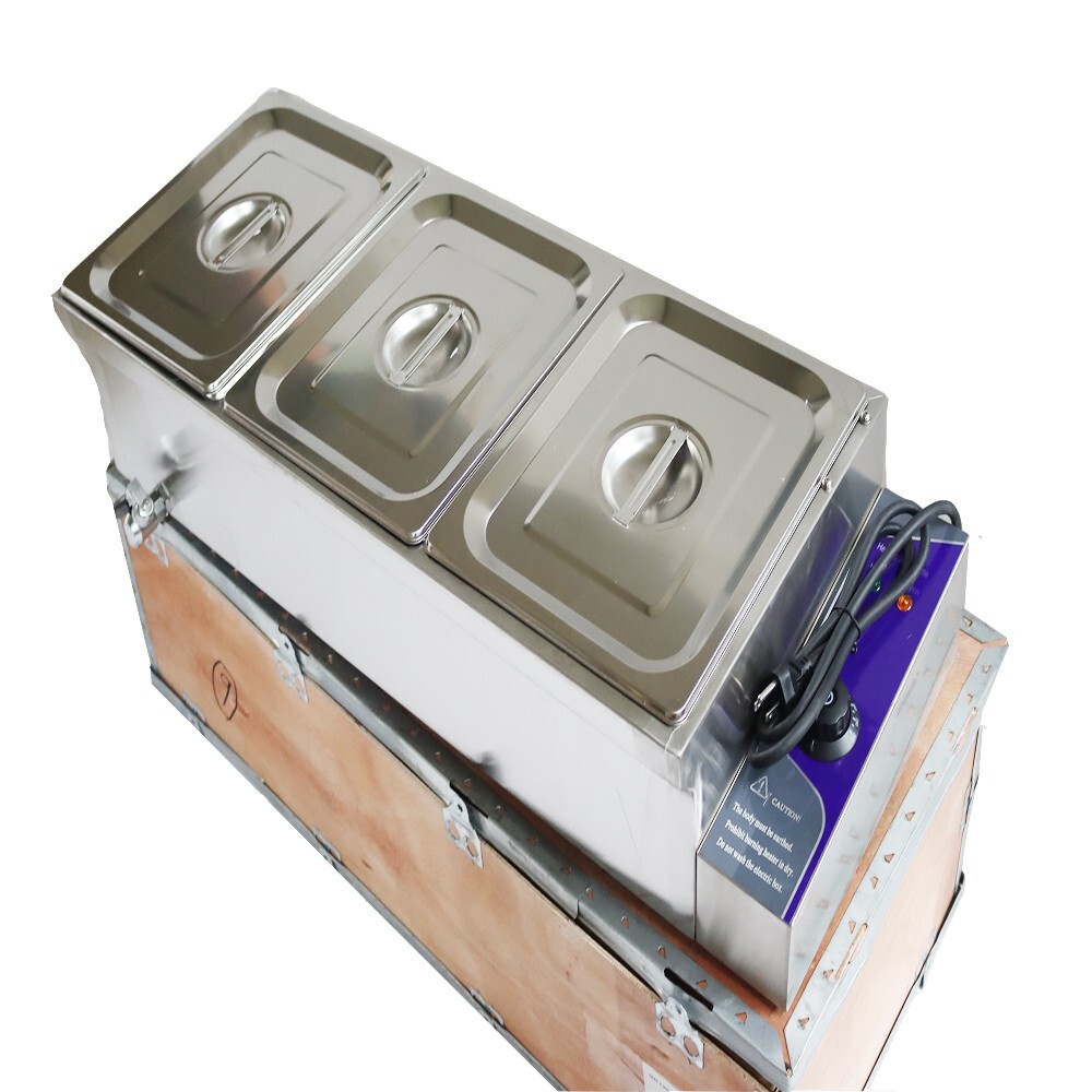 3 Pots Counter top Food Warmer 6″ Deep 1/2 size Pan Bain Marie Steamer 1500W