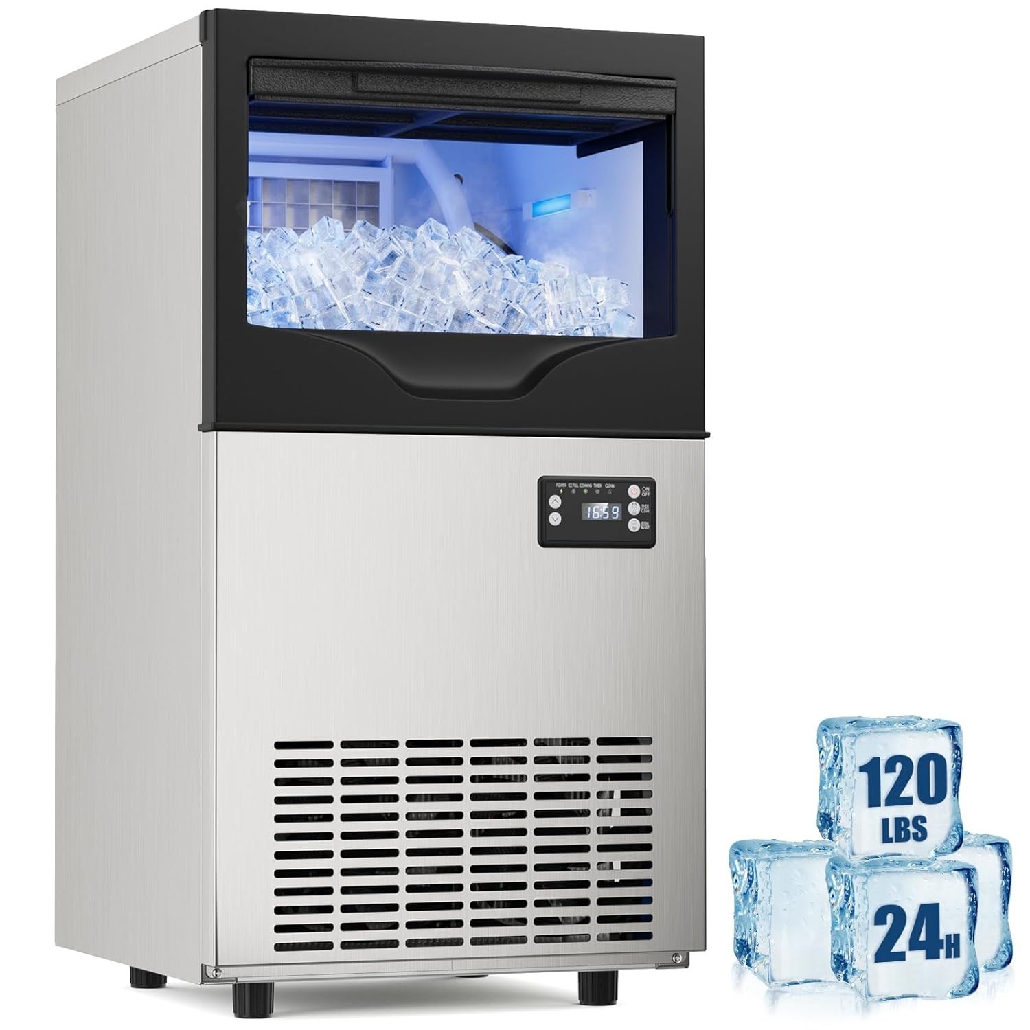 120lbs/24H Commercial Ice Maker Machines with 35 lbs Storage for Bar, Restaurant