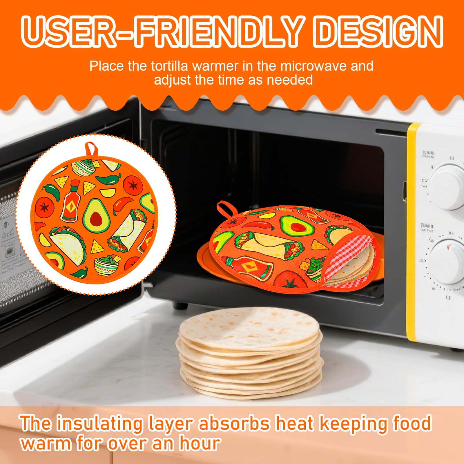 1 Pcs 12 Inch Tortilla Warmer Pouch,Orange Microwave 12 inches, Orange