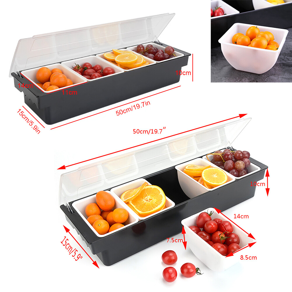 Condiment Tray Bar Caddy 3/4/5 Compartments Garnish Station Food Tray Bar Holder