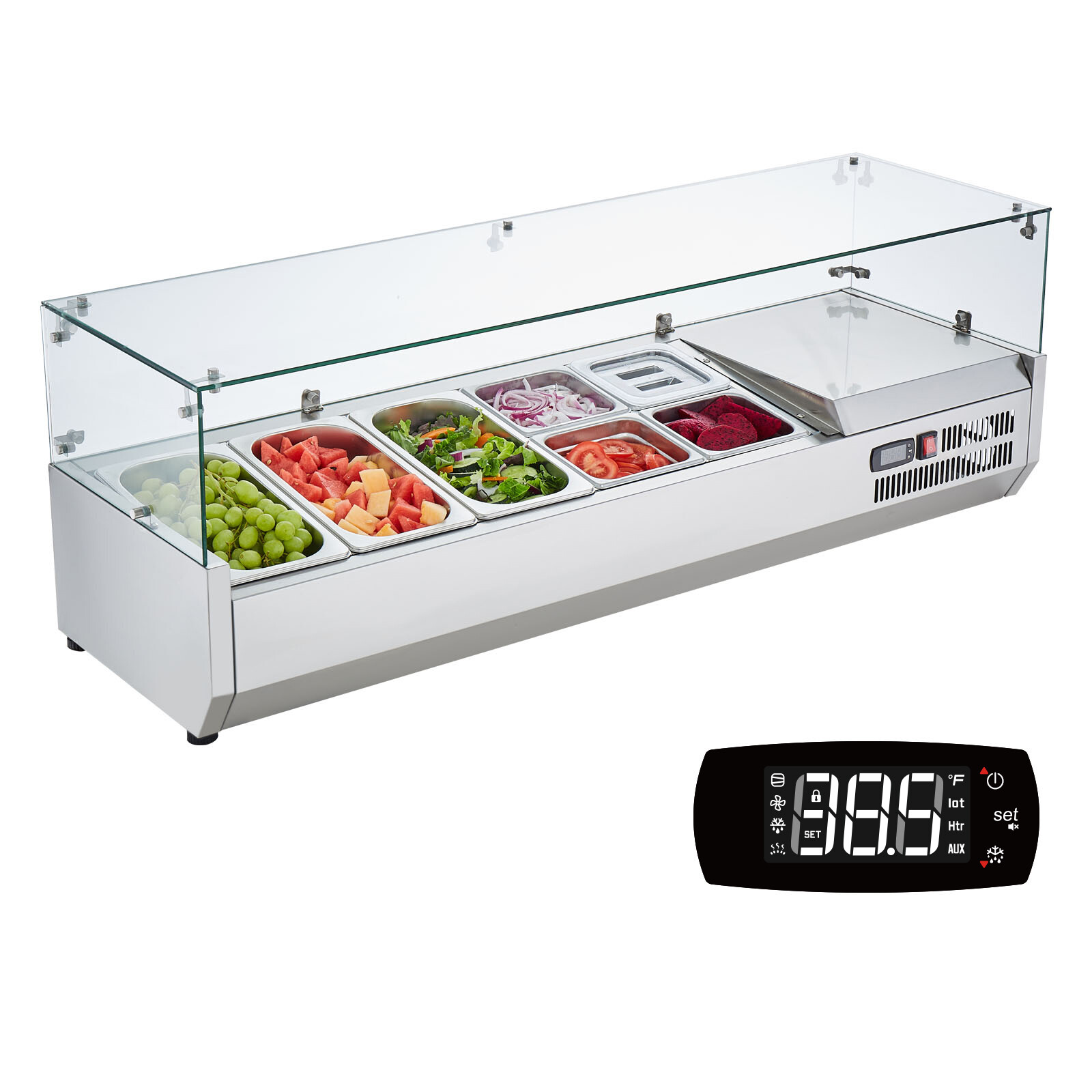 VEVOR 55″ Countertop Refrigerated Salad Pizza Prep Station 140 W Glass Guard ETL