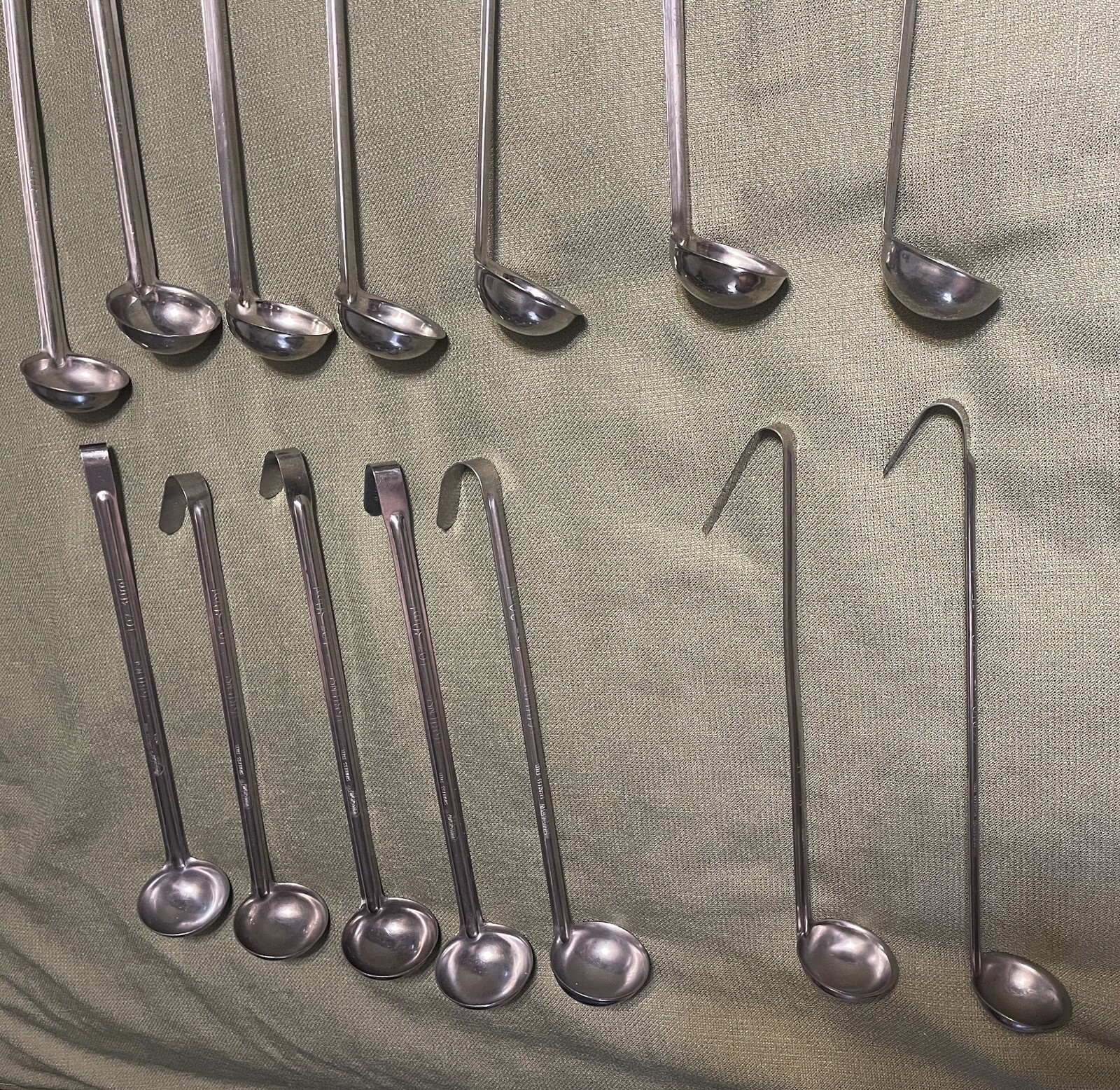 (LOT OF 14) STAINLESS STEEL LADLES (12) 1oz & (2) 1/2 ounce MADE IN INDIA NSF