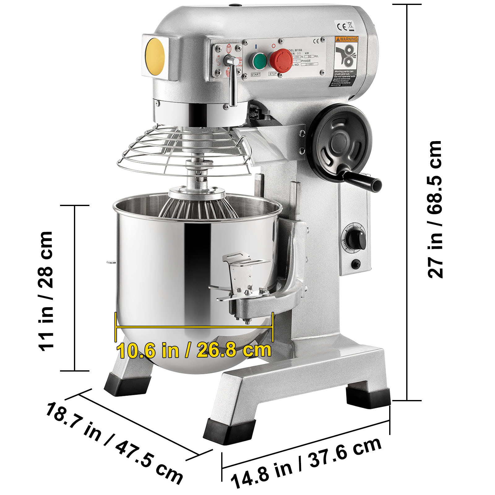 VEVOR Commercial Food Mixer 15Qt Dough Mixer 3 Speeds Electric 30 Minute Timer
