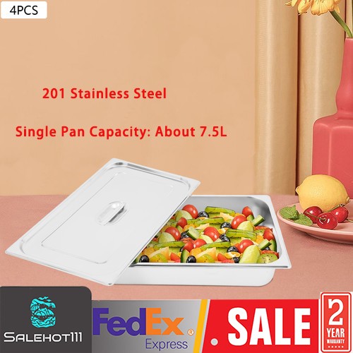 4Pcs 7.5L Capacity Food Pans 201 Stainless Steel with Lids for Restaurant