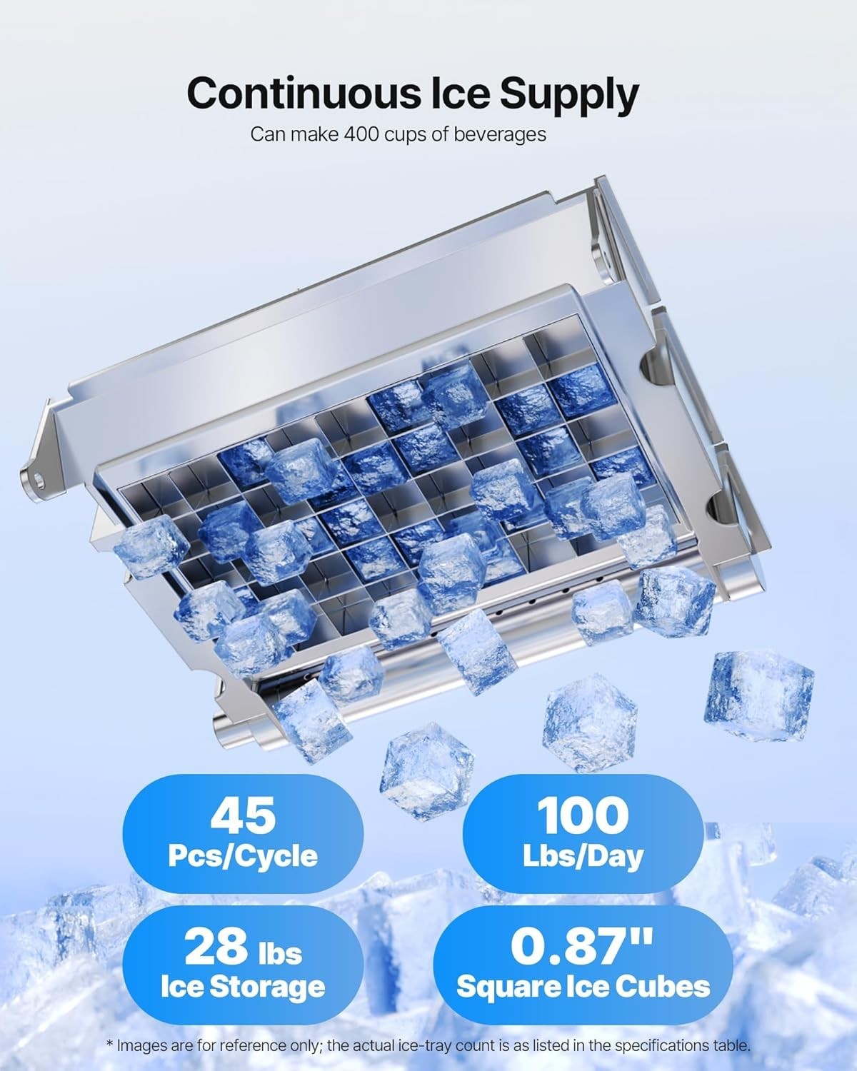 Elegant Commercial Ice Maker – 100 lbs/24h with 28 lbs Storage & Self-Cleaning