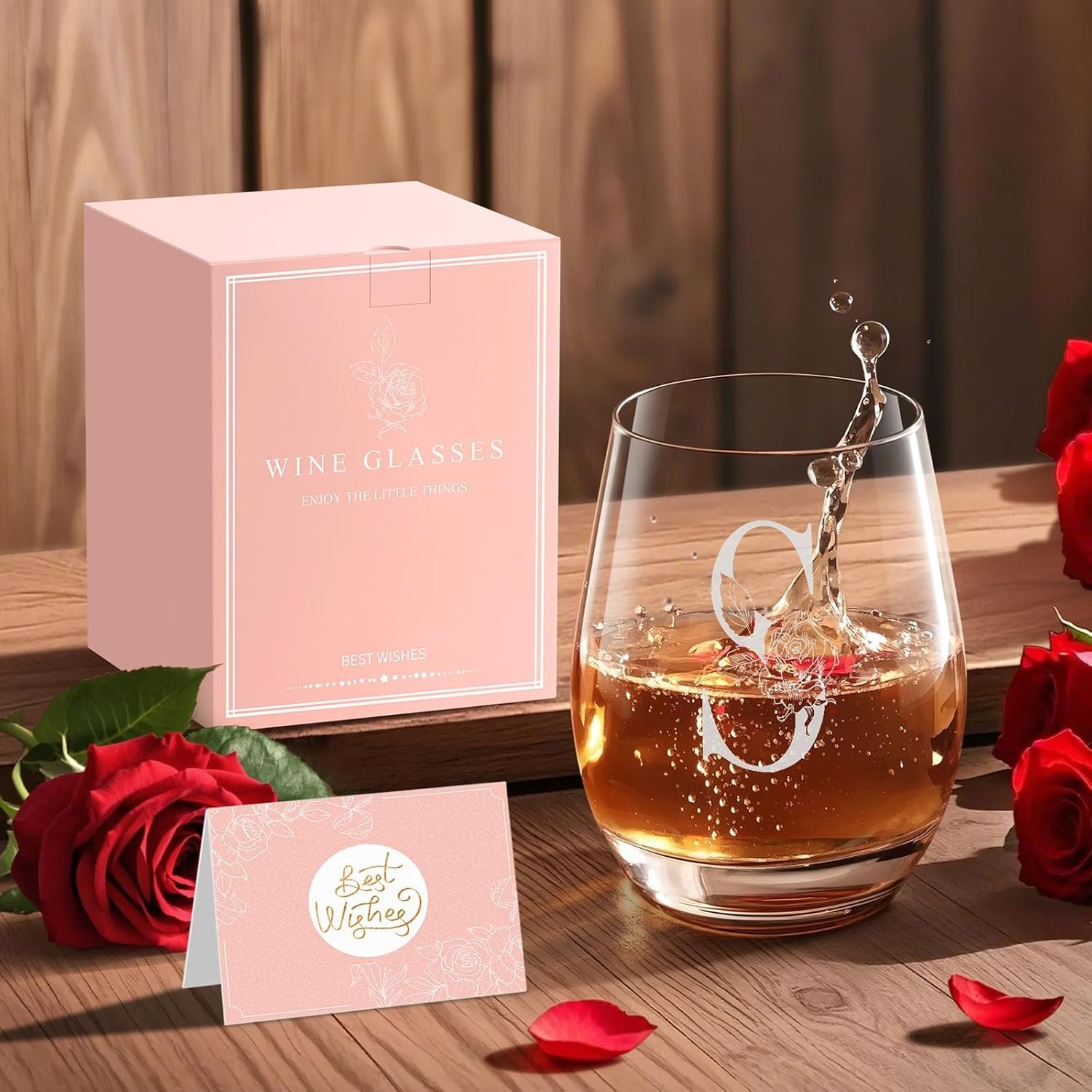 Mothers Day Gifts for Mom Wife Grandma, Initial A-Z Wine Glass Personalized For