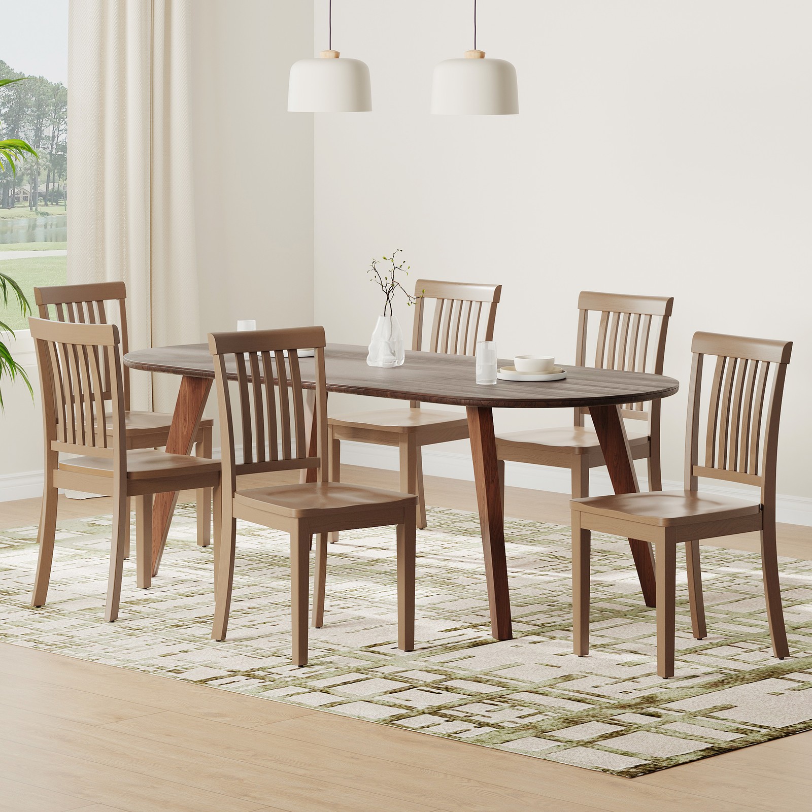 COLAMY Set of 2 Dining Chair Kitchen Spindle Back Side Chair w/Solid Wooden Legs