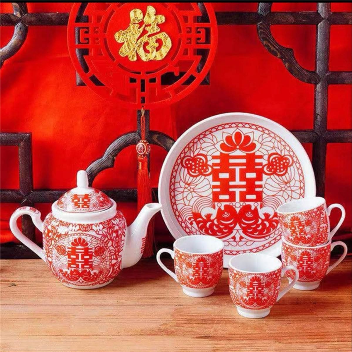 Chinese Tea Set Service Porcelain Tea Pot 4 Cups tray for Adults Men Women Tea