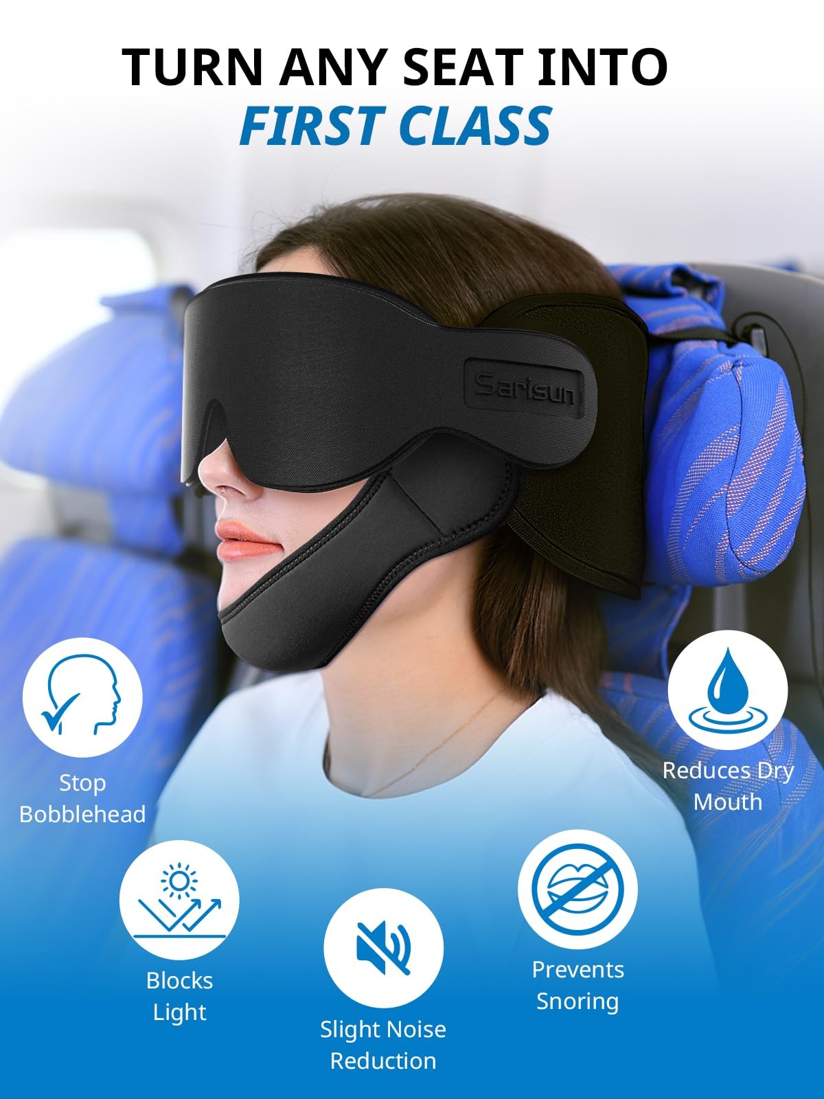 SARISUN Travel Pillows for Airplanes with Sleep Eye Mask, Chin Strap, Airplane P