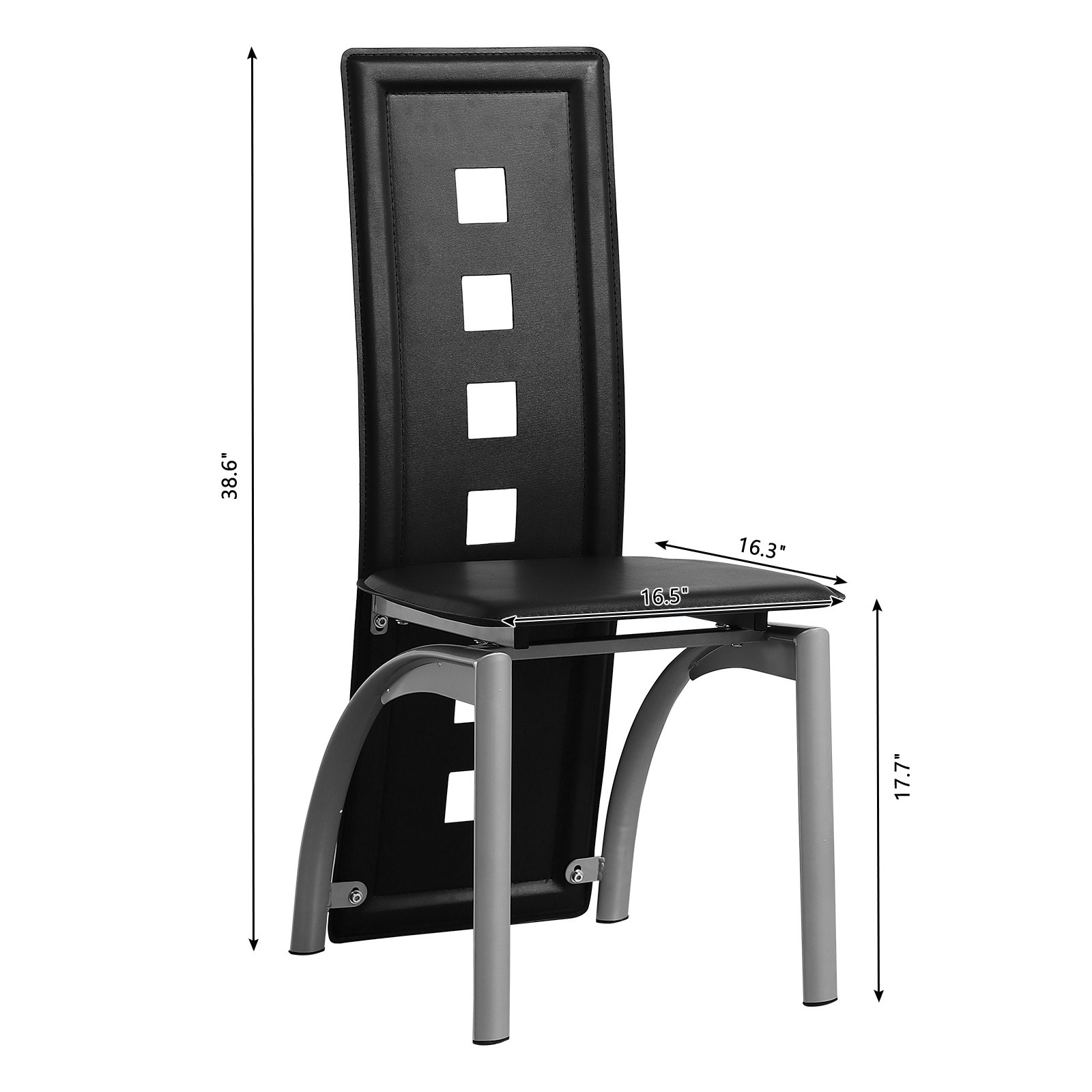 4pcs Dining Chairs – PU Leather, High Back Square Cutout Design & Chrome Legs
