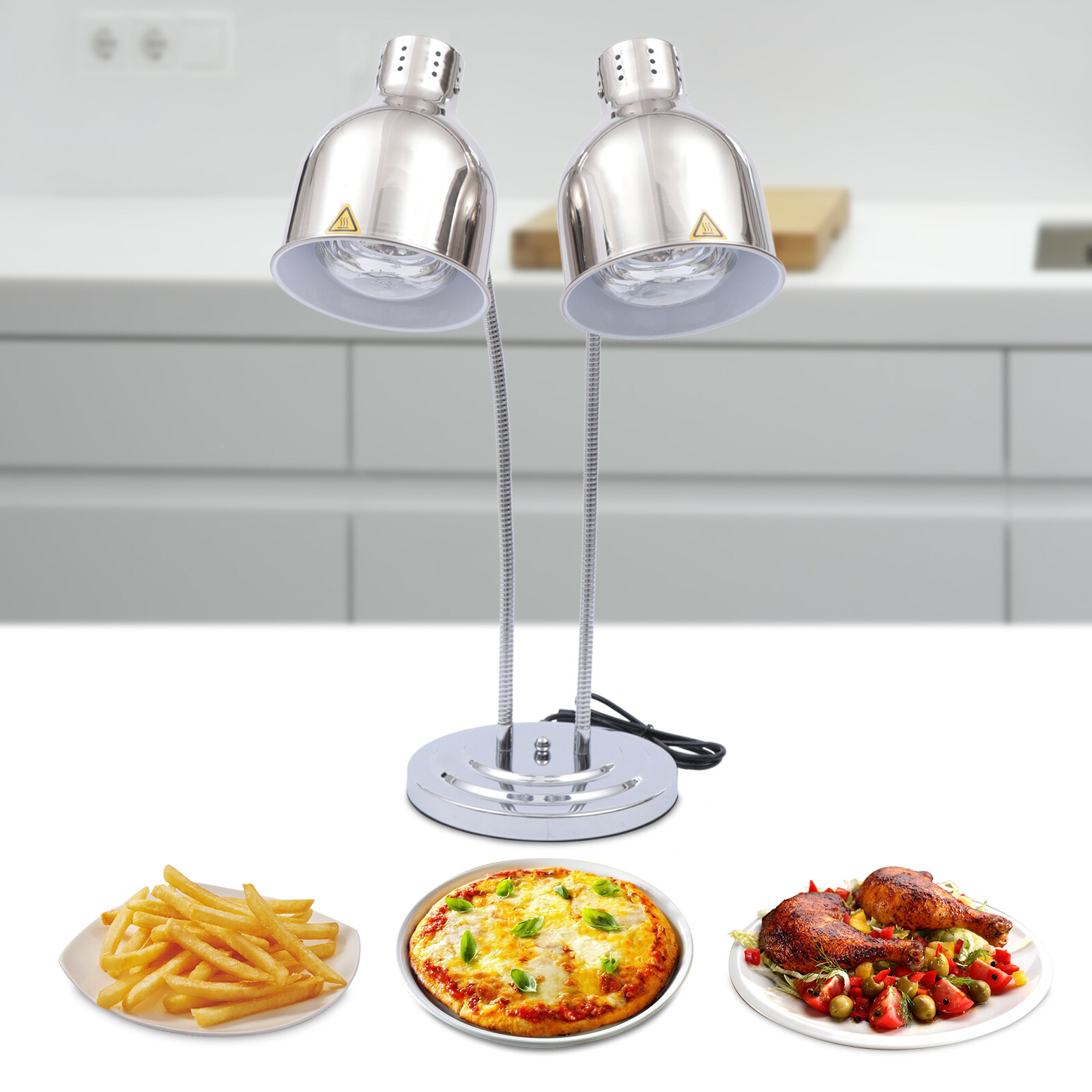 2 Heads Infrared Light Food Warmer Buffet Food Warmer Heating Lamp Heater 250W*2