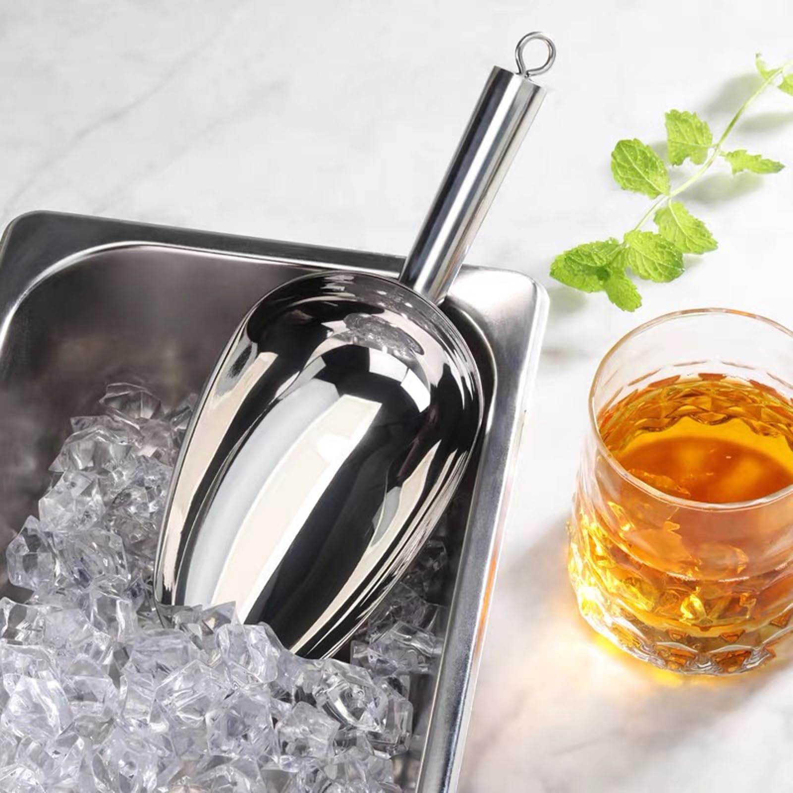 Metal Ice Scoop for Freezer – 9.6 inches, Stainless Steel-Straight handle