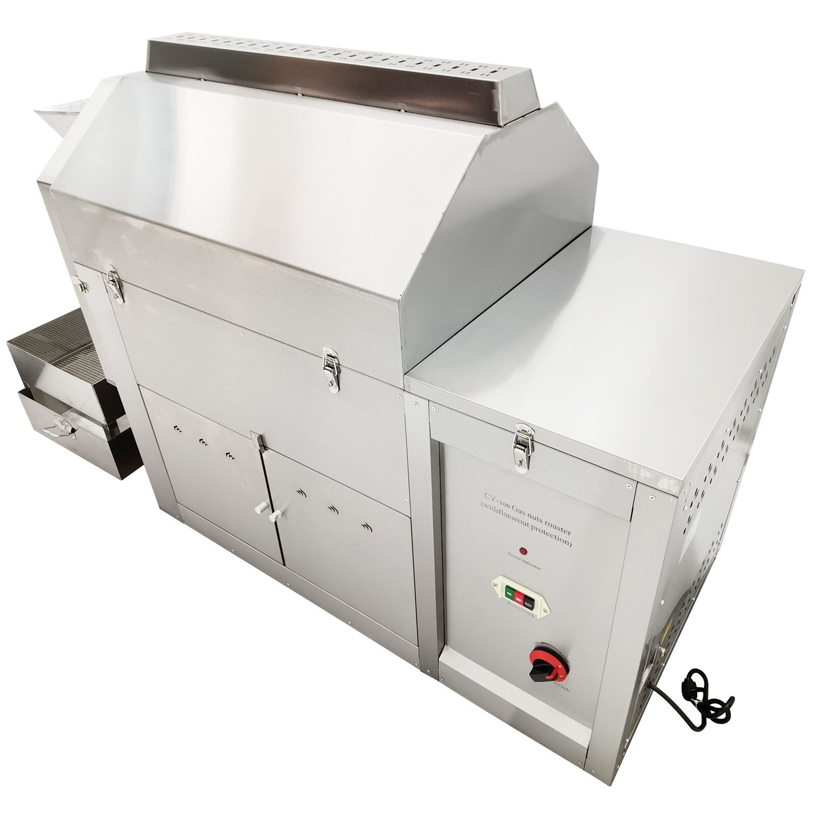 220V 110LBS Auto Commercial Coffee Bean Nut Roaster Roller Gas Roasting Machine