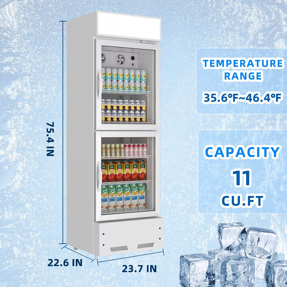 Commercial Merchandiser Refrigerator 2 Glass Door Beverage Cooler 10.9 Cu.ft New