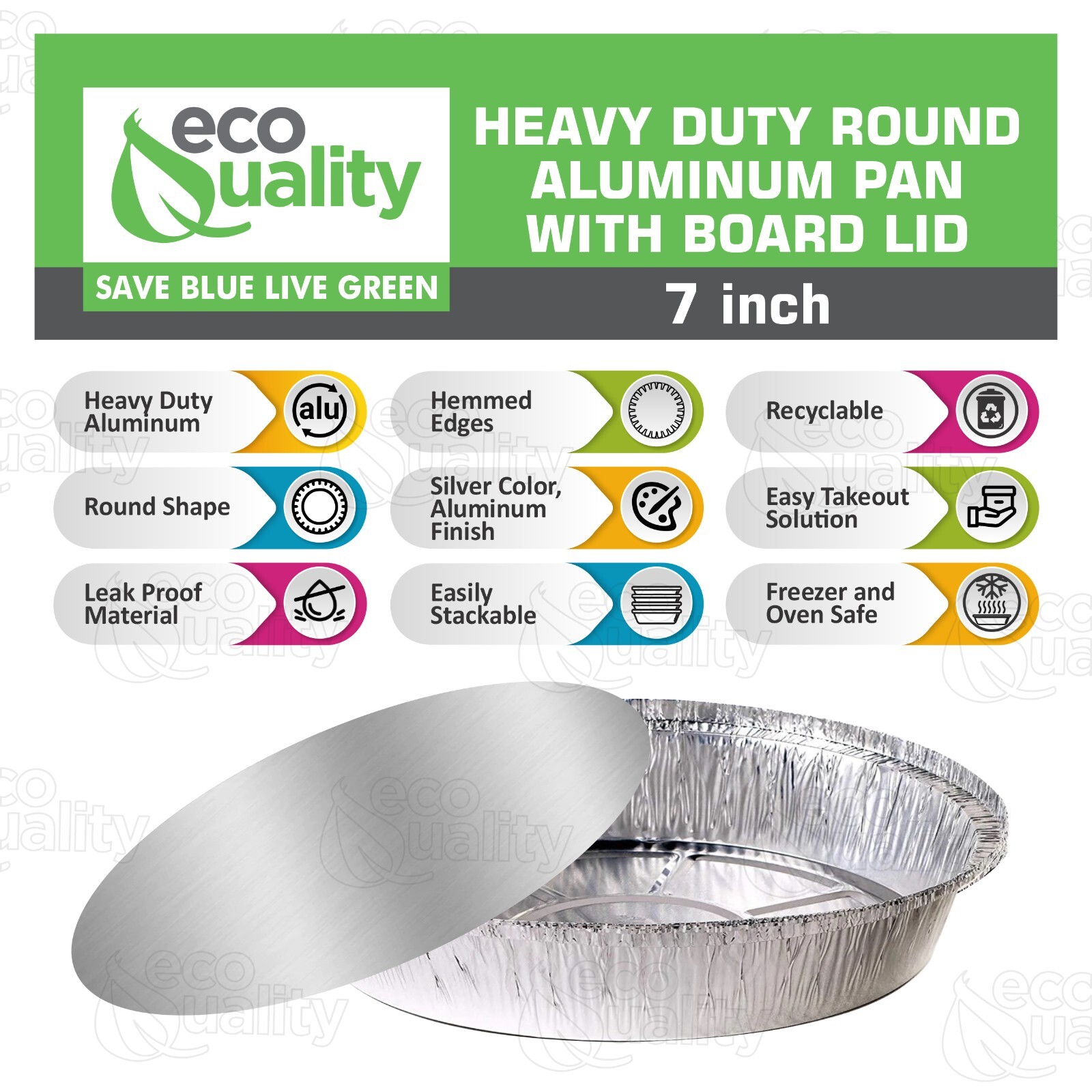 7″ Round Aluminum Disposable Foil Pans with Board Lids Meal Storage Baking 150pc