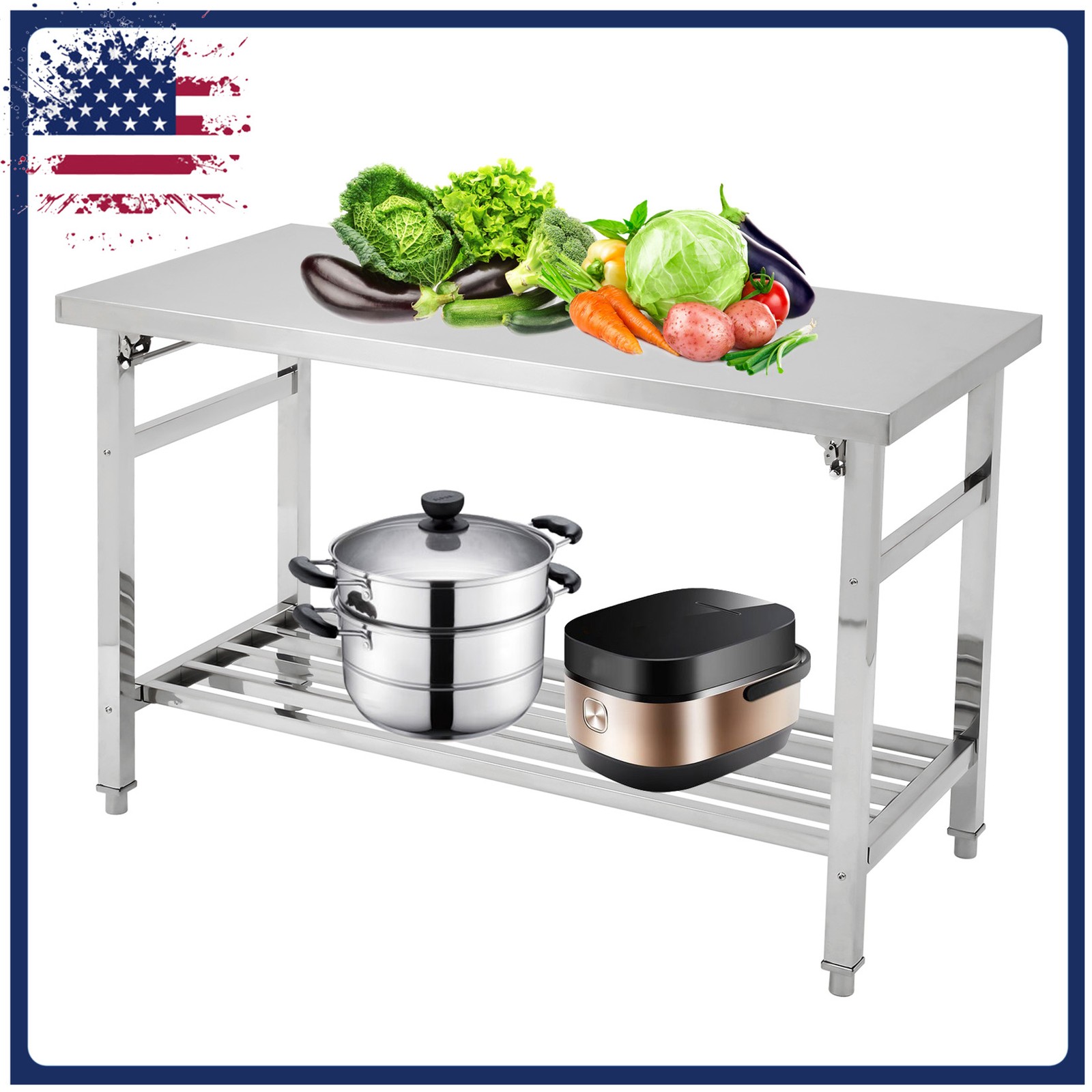 Heavy Duty Stainless Steel Folding Work Table for Kitchen Dining Restaurant