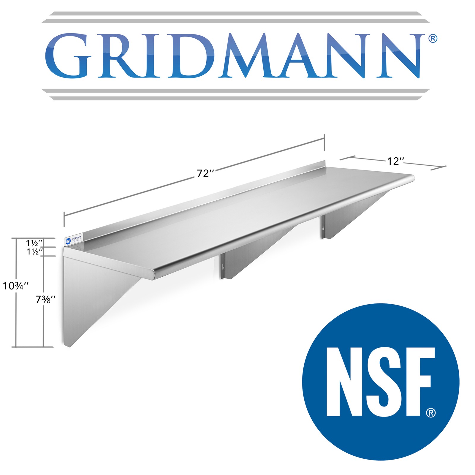 NSF Stainless Steel 12″ x 72″ Wall Shelf Commercial Kitchen Restaurant Shelving