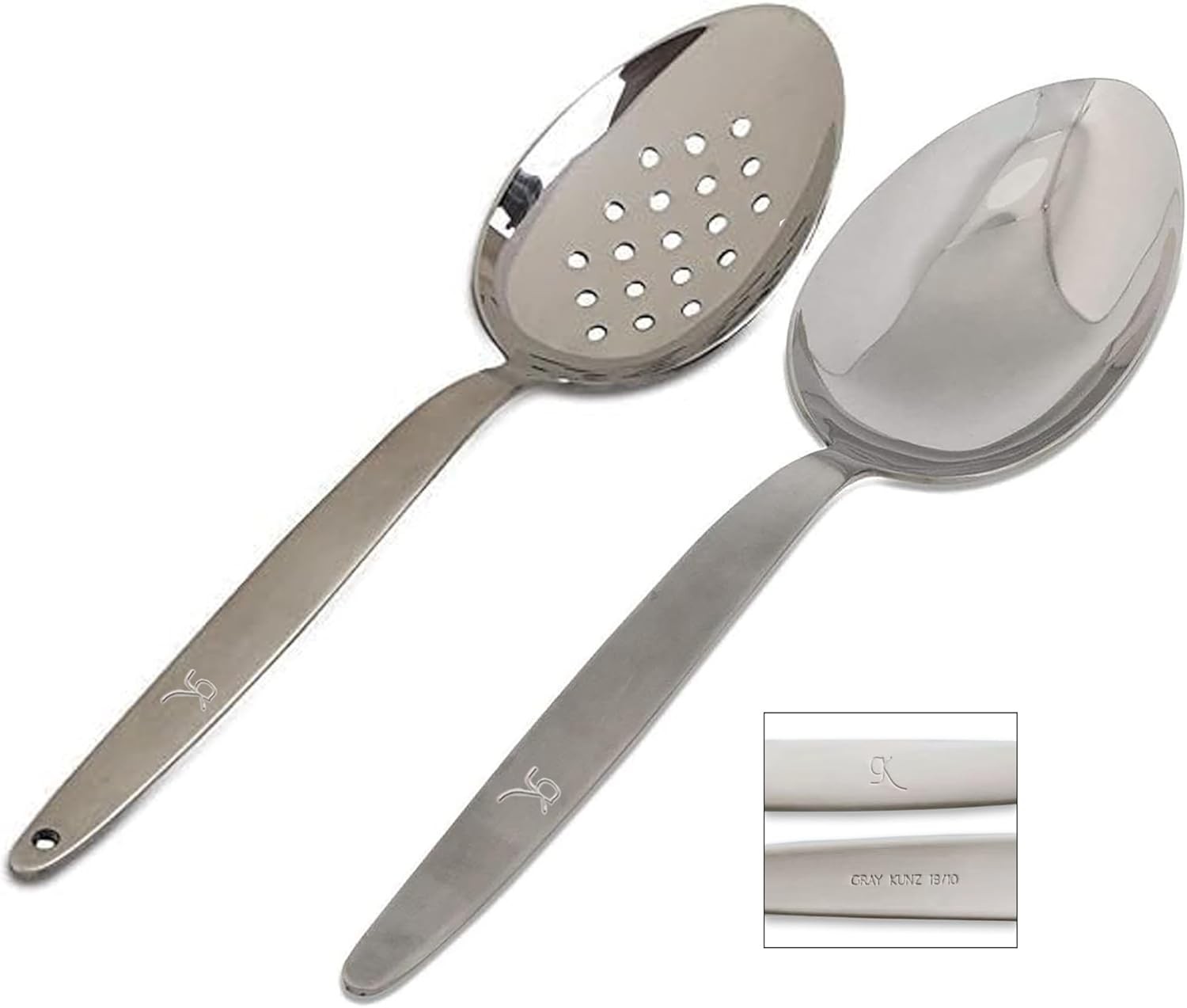 Kunz Perforated and Regular Set | Pa of 2 | 9 Inch 18/10 Stainl Steel