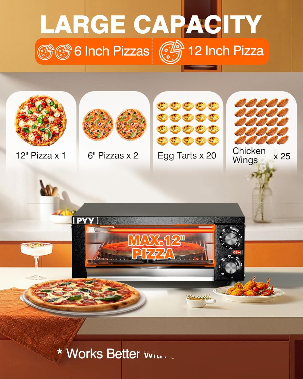 Electric Pizza Oven – Indoor Countertop Pizza Oven 1100W, Commercial Pizza Maker