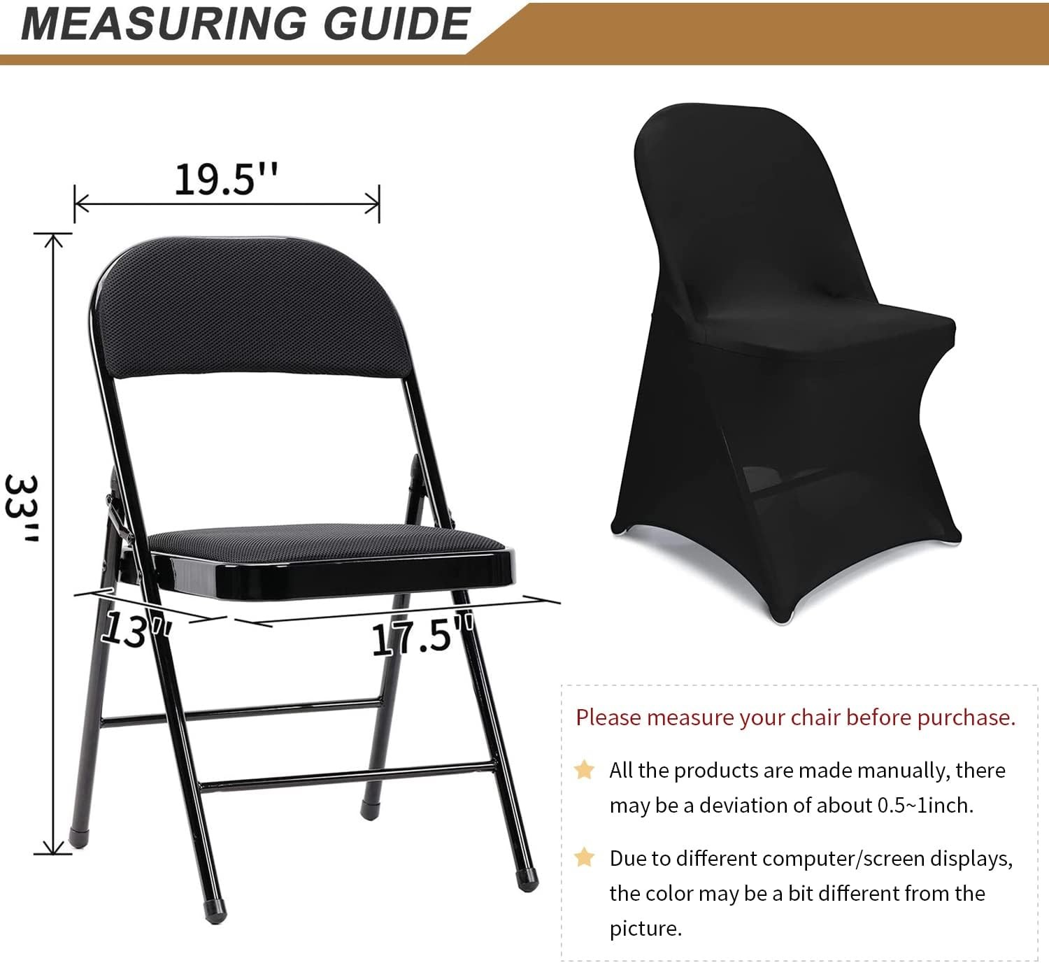 Black Folding Chair Covers, Spandex Folding Chair Covers 10 PCS, Banquet Chair