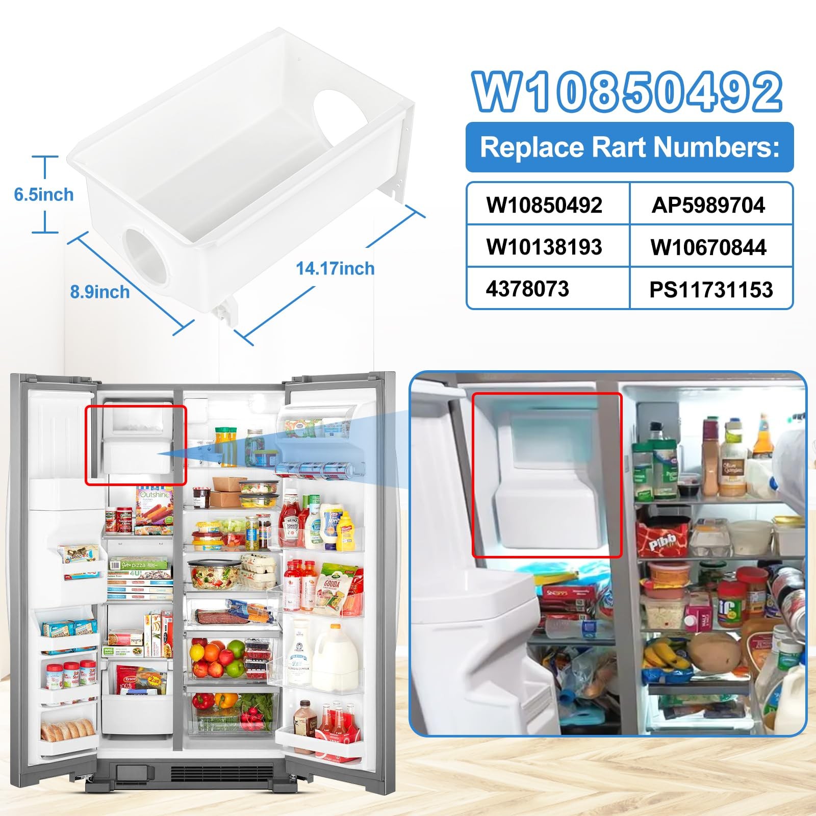 Upgraded W10850492 Refrigerator Ice Bucket Compatible with Whirlpool Kenmore…