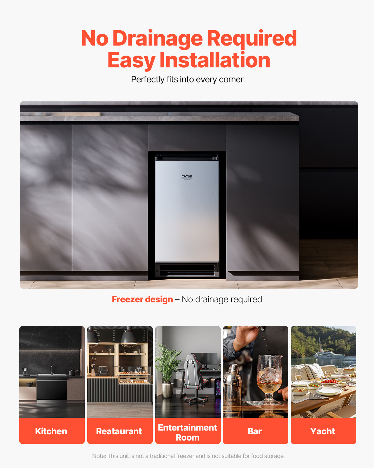 VEVOR Undercounter Ice Maker 25 Lbs/Day Built-in Ice Maker Machine
