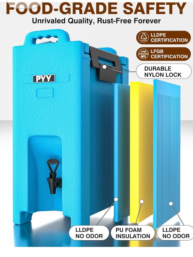 PYY Insulated Beverage Dispenser 5 Gal Hot and Cold Drink Dispenser/Blue