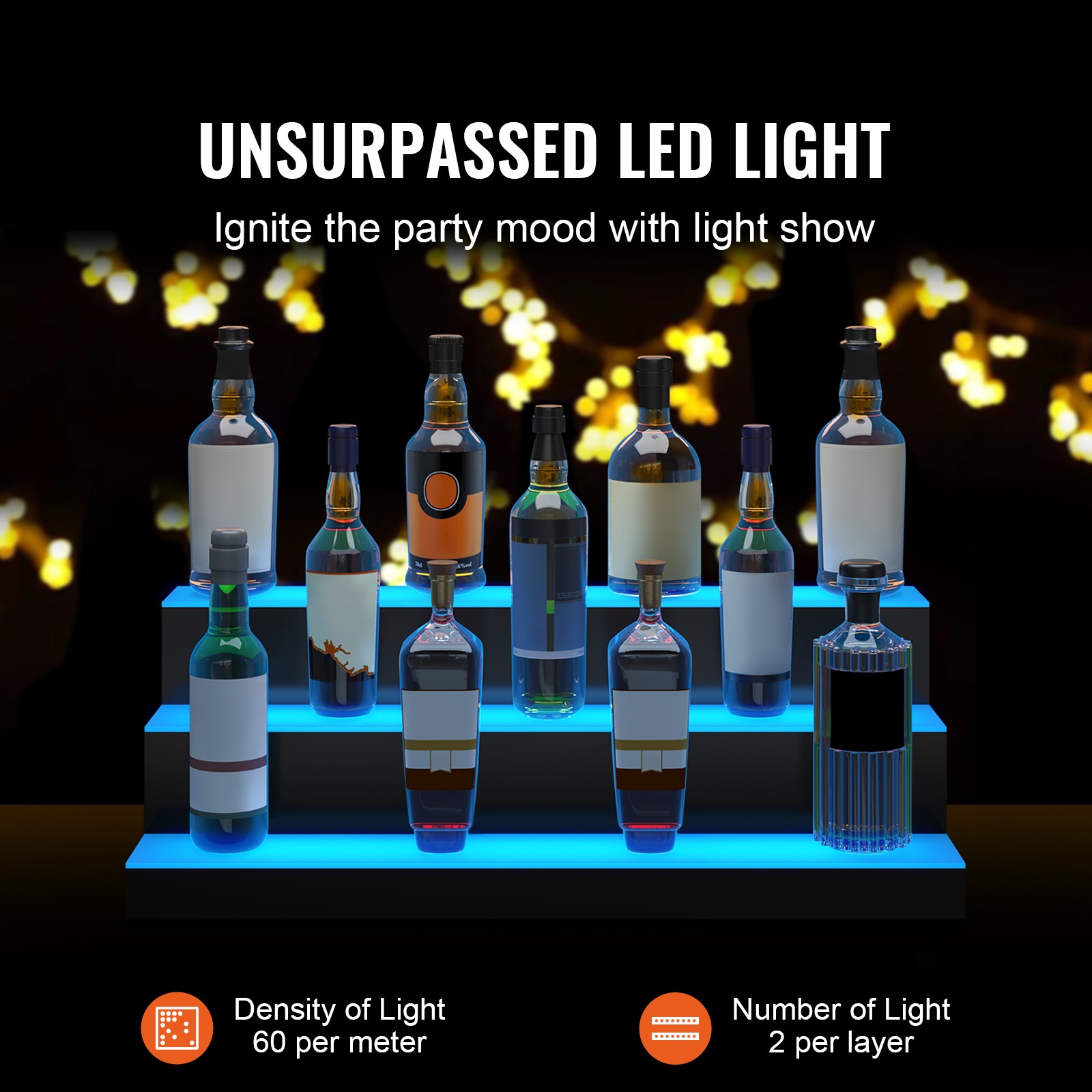 Uimoso 30″ 3-Step LED Lighted Liquor Bottle Display Bar Shelf RF & App Control