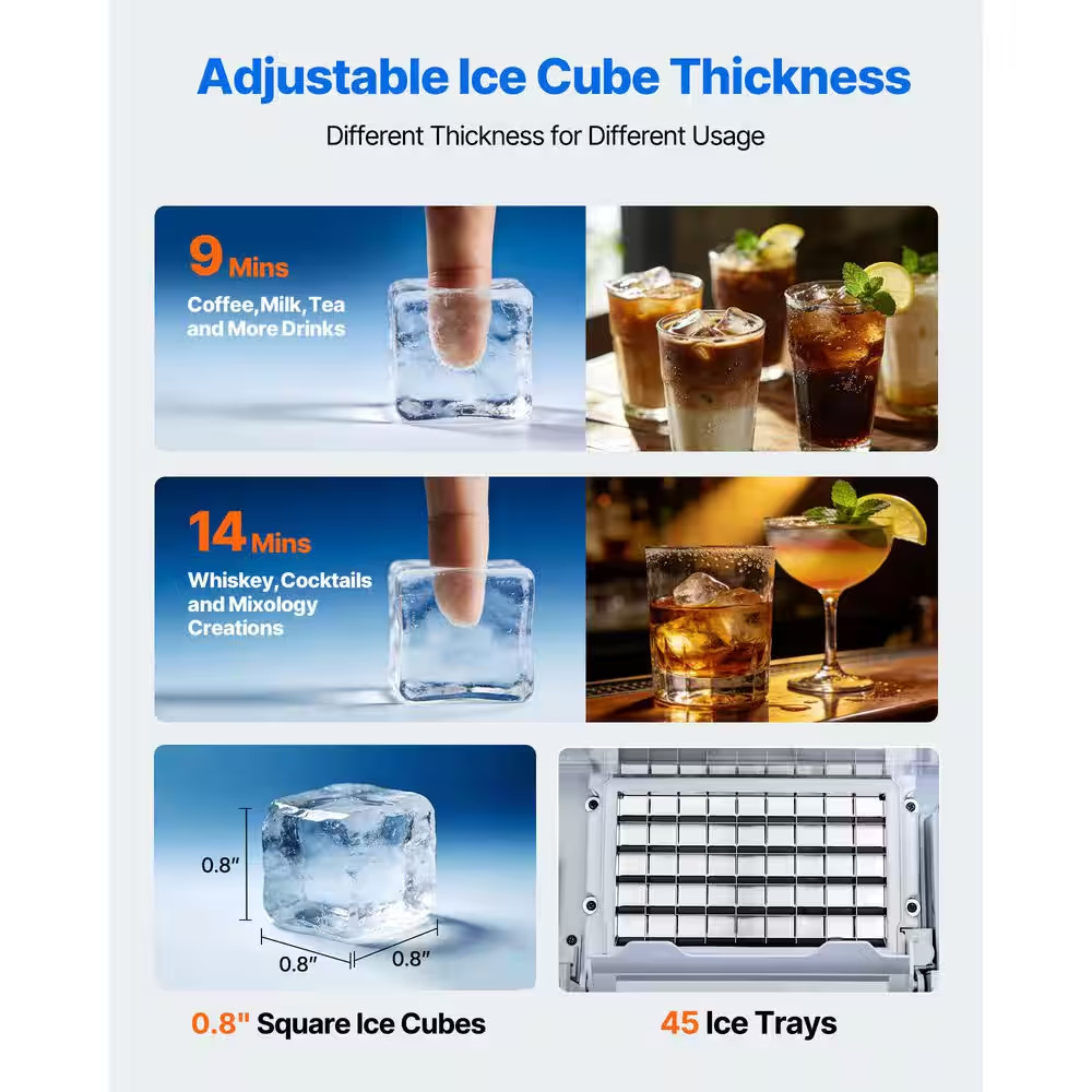 Commercial Ice Maker 17.52 In. W 120 Lbs./24H Full Size Cubes Freestanding with