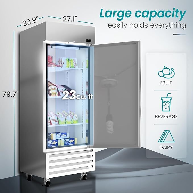 23 cu.ft Commercial Reach-In Refrigerator Single Door Merchandiser Display New