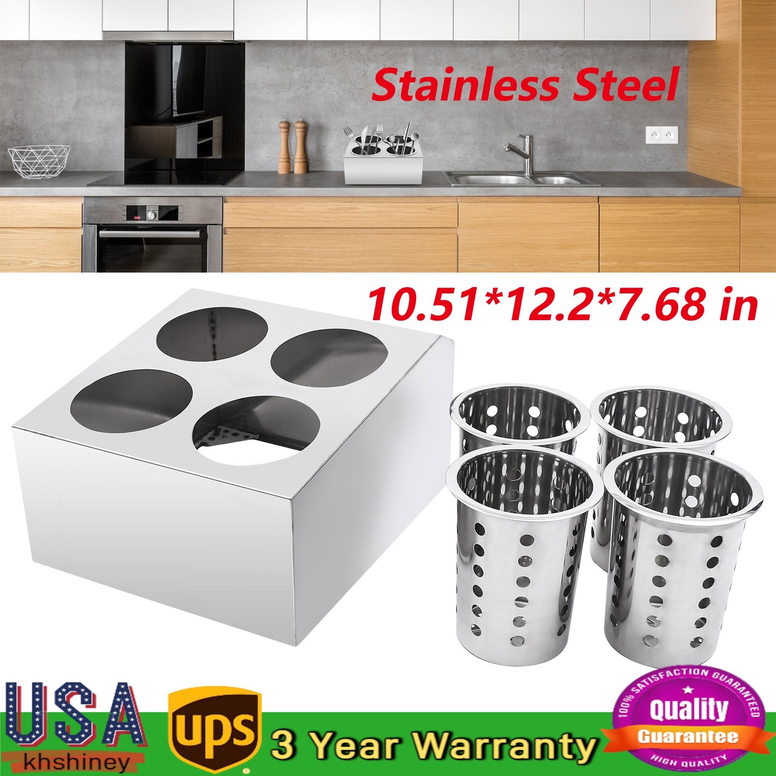 Commercial Stainless Steel Cylinder Flatware Silverware Storage Holder Boxes