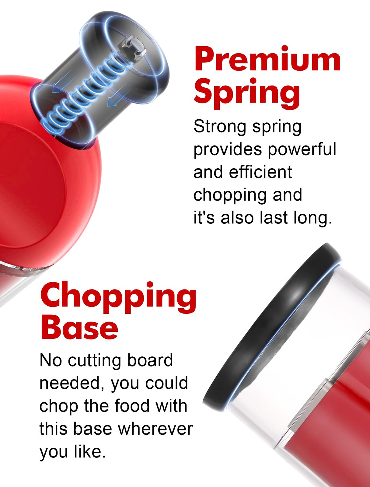 Food Chopper, Hand Chopper Dicer Easy to Clean, Manual Slap Vegetable Red