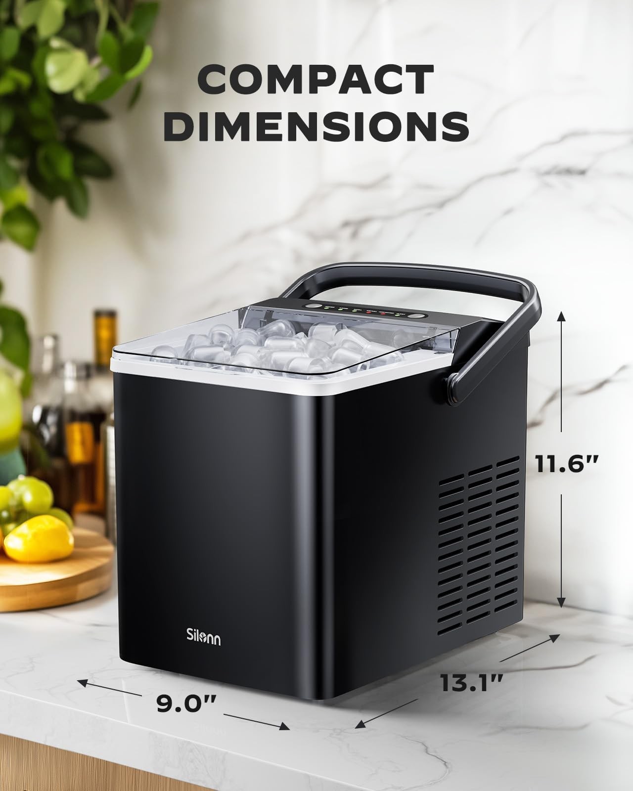 Silonn Ice Maker Countertop, Portable Machine with 26 lbs, Black-PRO