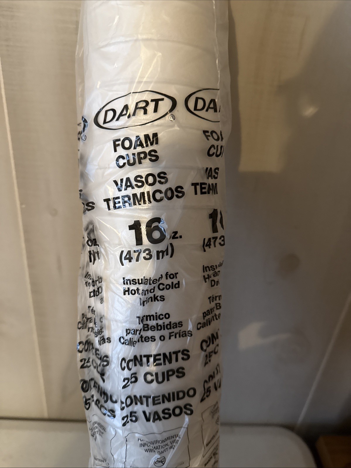 DART White foam cups 16 oz 25 cups Sealed
