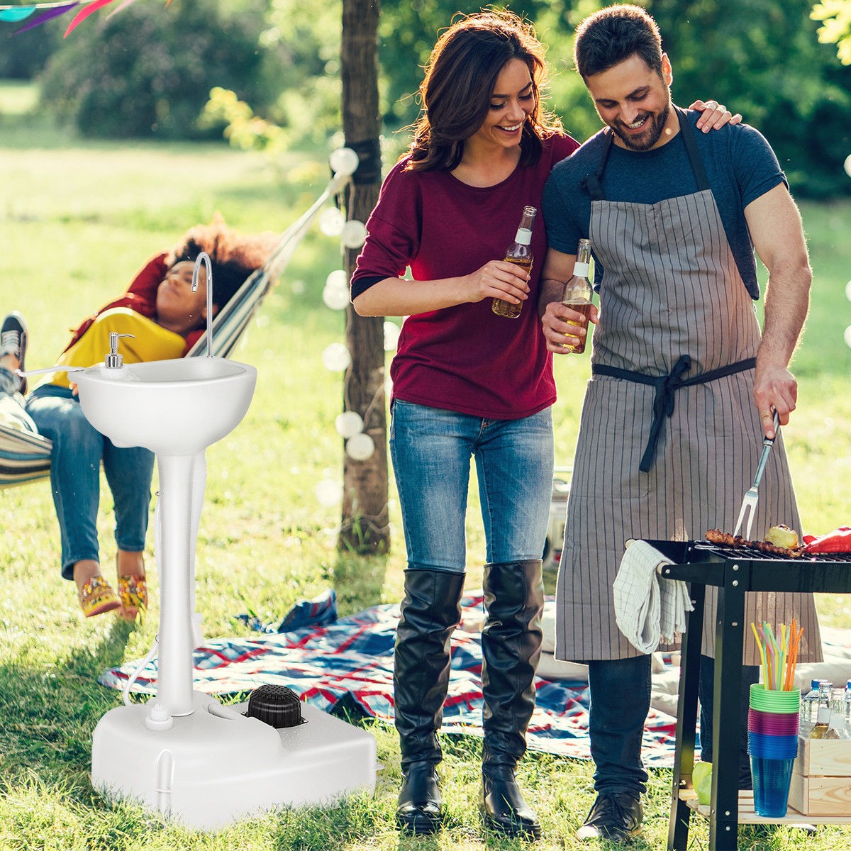 Portable Hand Wash Basin Stand Wash Sink 5 Gallon Washing Station Outdoor Party