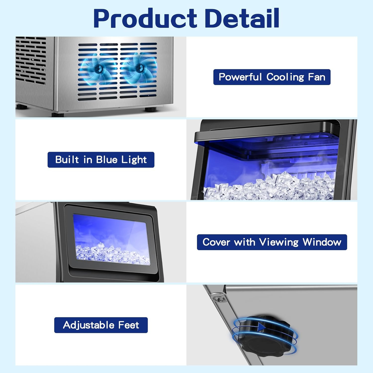 Commercial Ice Maker, 110Lbs/24H under Counter Ice Maker with 2 Water Inlet, Ice